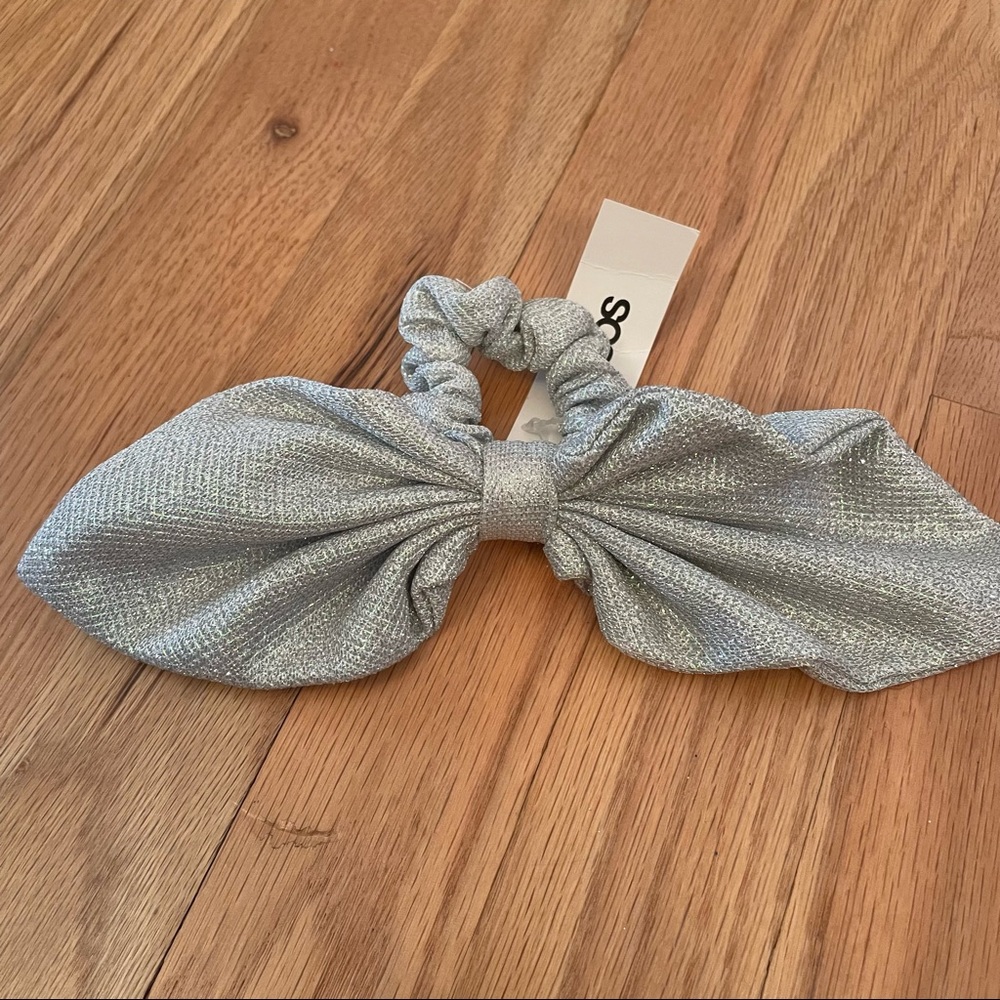 NWT ASOS silver glitter bow hair tie